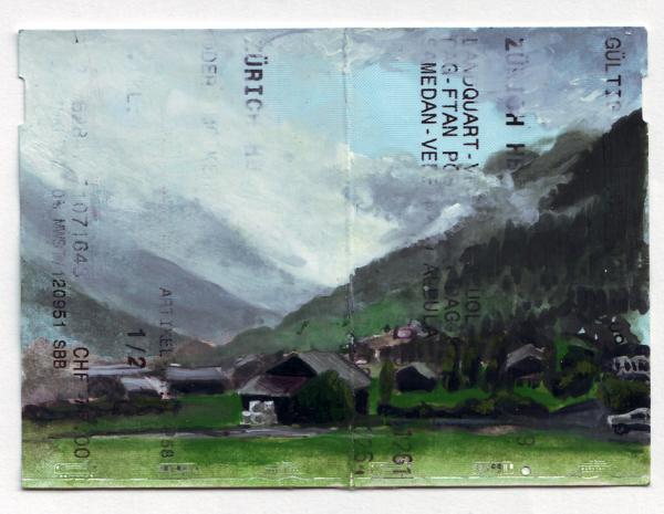 Zürich - Scuol Tarasp, Gouache auf Bahnbillett 2008 - 2010