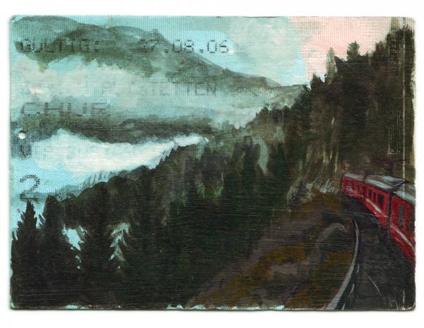 Samedan - Zürich, Gouache auf Bahnbillett 2008 - 2010