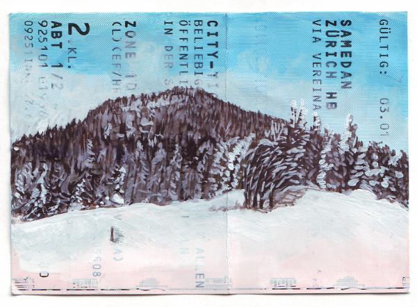 Samedan - Zuerich, Gouache auf Bahnbillett 2008 - 2010
