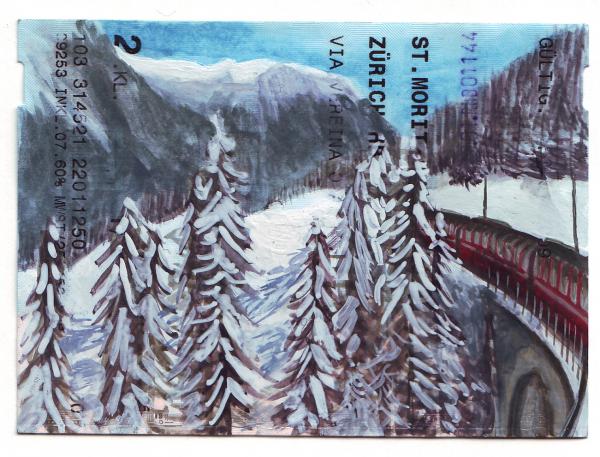 Stmoritz - Zürich, Gouache auf Bahnbillett 2008 - 2010